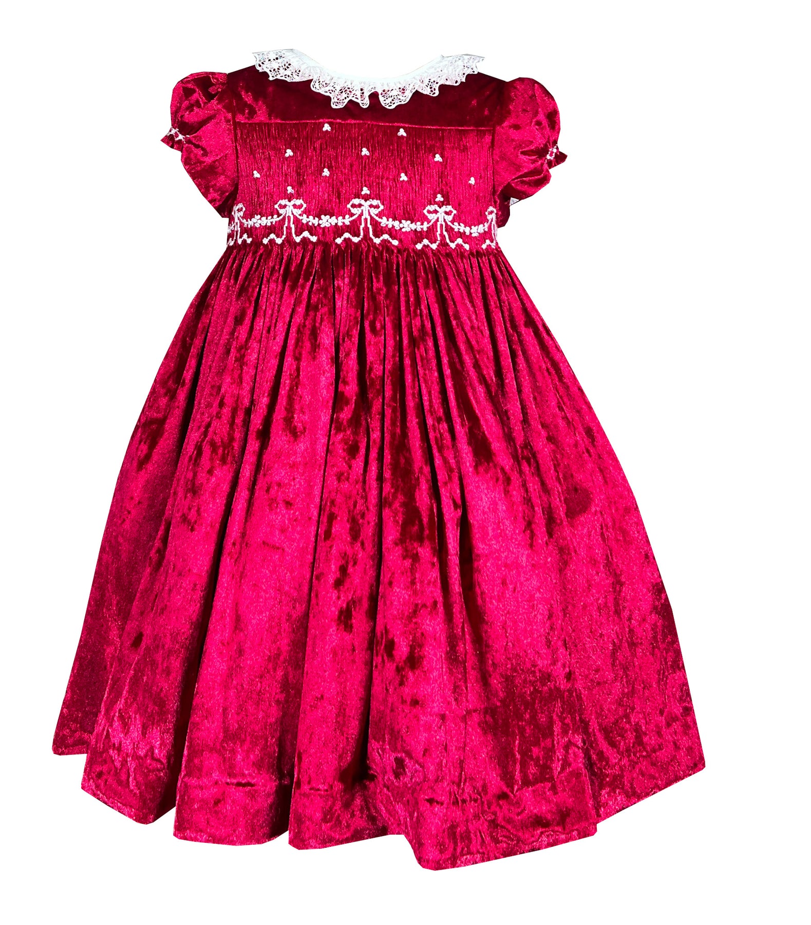 Christmas Belle Epoque Tale - Red Velvet and Lace Smocked Dress Christmas Belle Epoque Tale - Red Velvet and Lace Smocked Dress